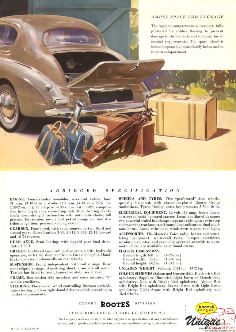 1952 Sunbeam Talbot 90 Mark 2 Brochure Page 7